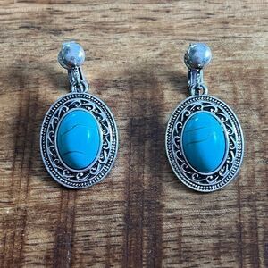 Silver tone faux turquoise clip on earrings